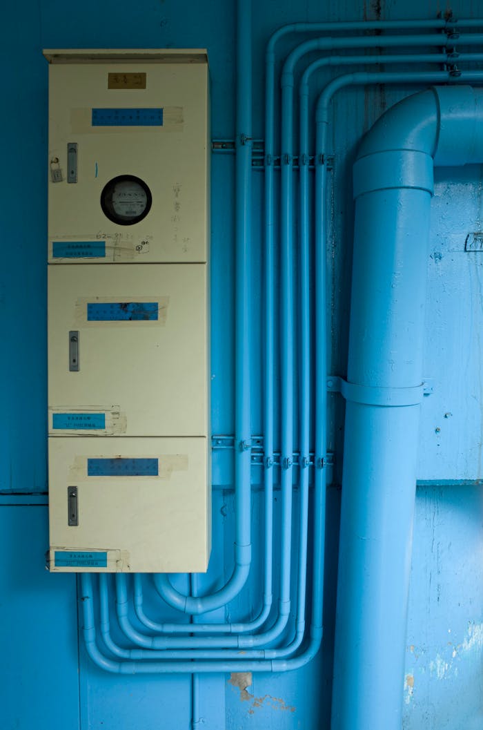 Blue Electrical Lines on Distribution Board